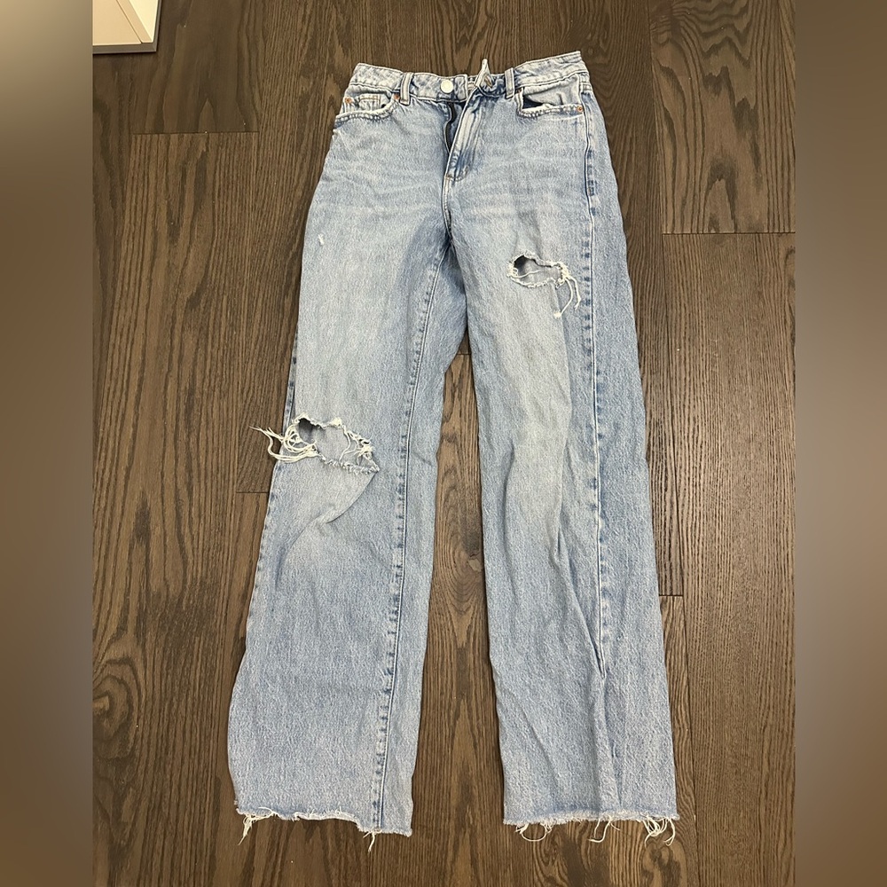 Garage Blue Distressed Wide Leg Jeans